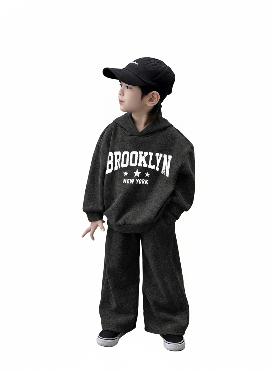RAAB Premium Charcoal Grey Brooklyn Kids Fleece Hoodie Co-Ord Set