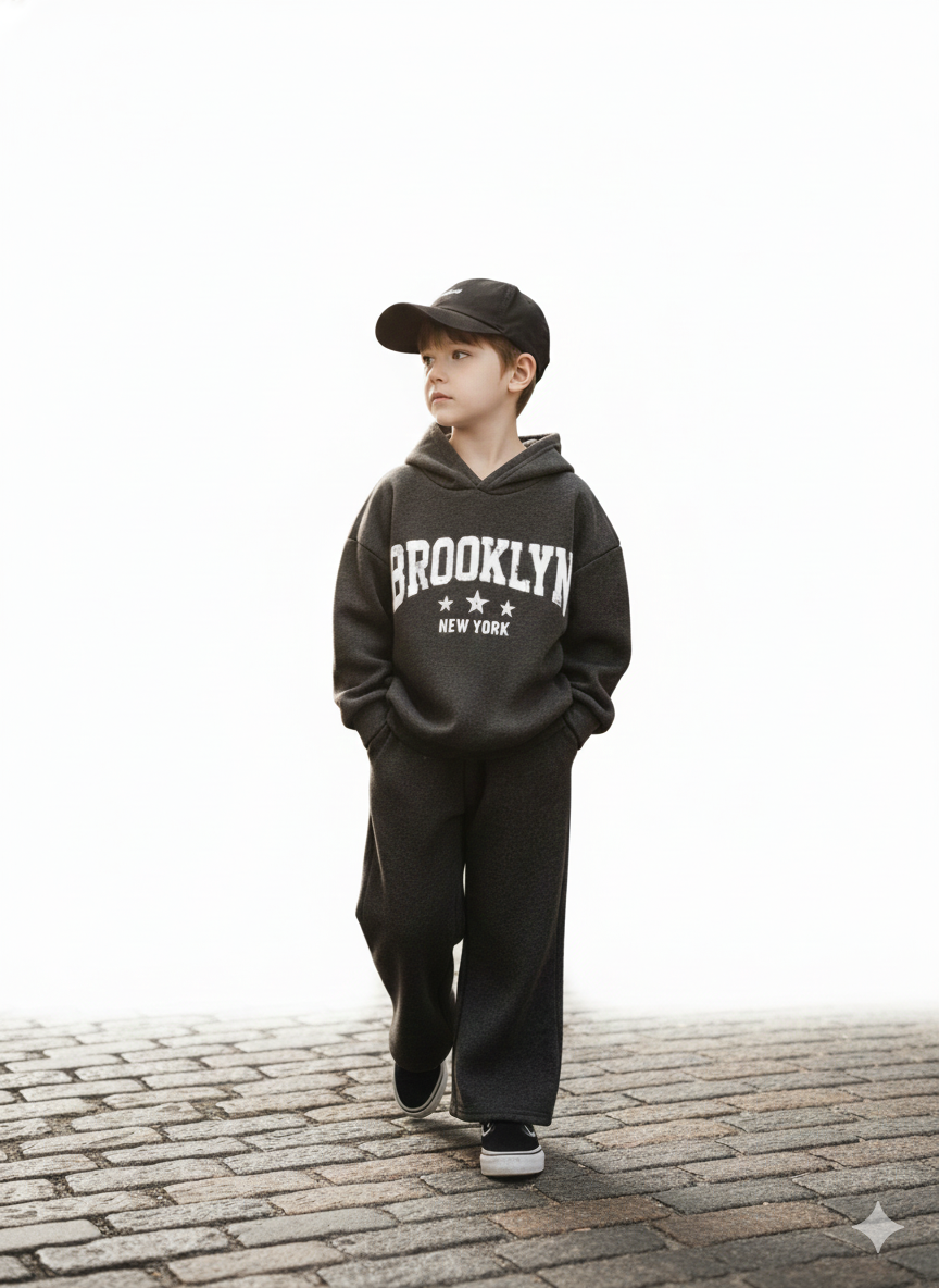 RAAB Premium Charcoal Grey Brooklyn Kids Fleece Hoodie Co-Ord Set