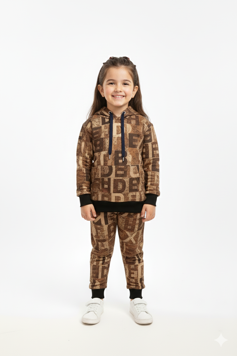 Abstract Brown Patchwork Winter Tracksuit (Kids)