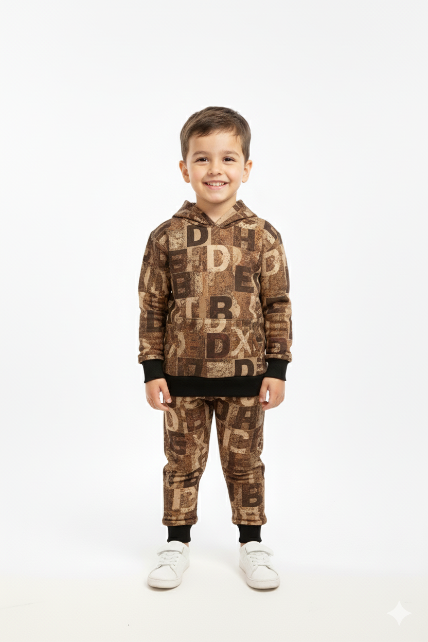 Abstract Brown Patchwork Winter Tracksuit (Kids)