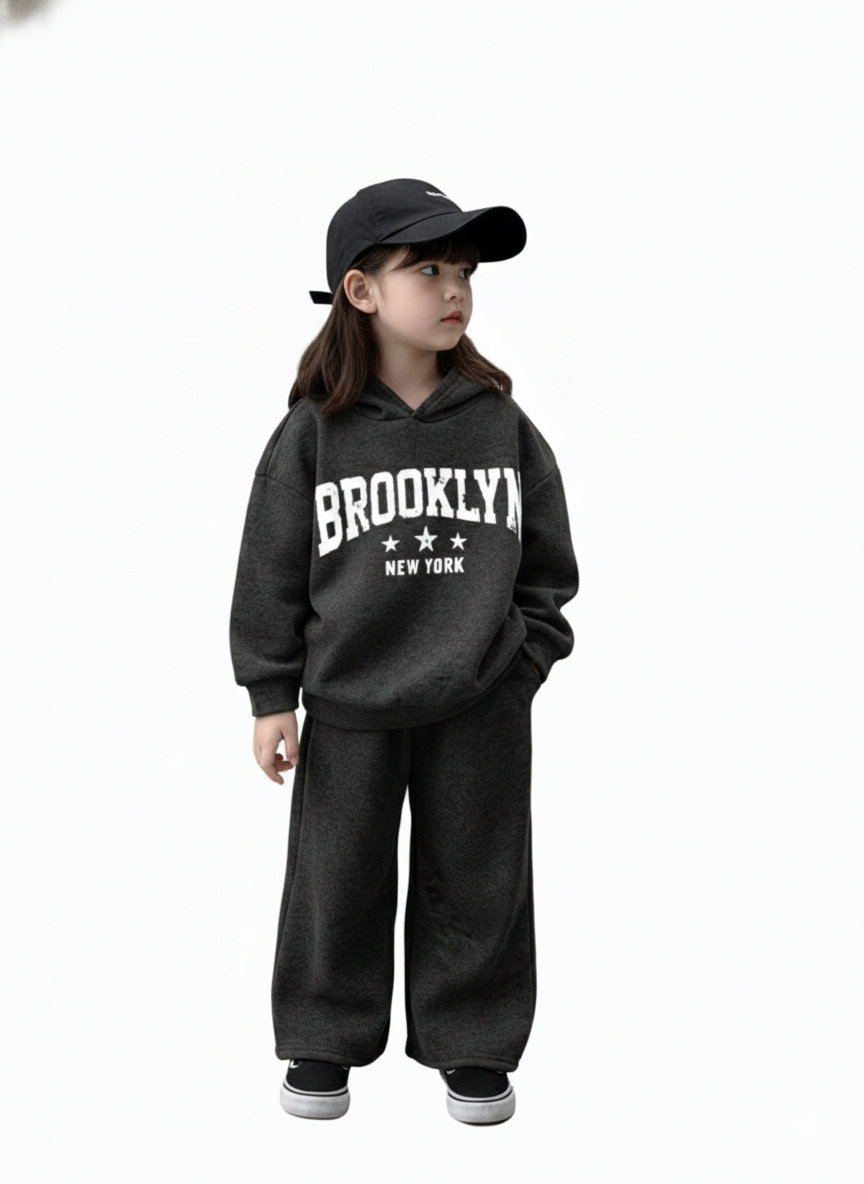 RAAB Premium Charcoal Grey Brooklyn Kids Fleece Hoodie Co-Ord Set