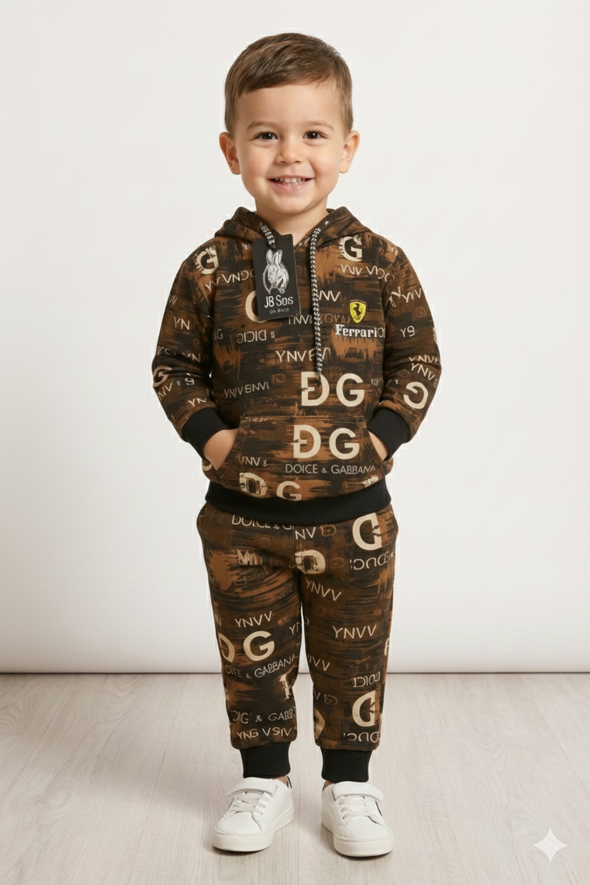 DG + Ferrari Dark Brown Winter Tracksuit (Kids)