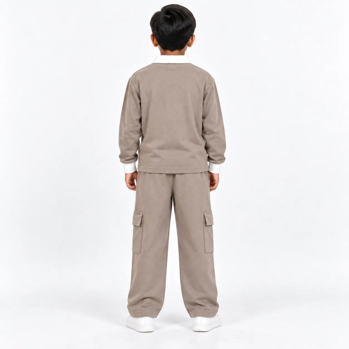 Urban Ease Kids Drop Shoulder T-Shirt & Baggy Cargo Trouser Co-Ord Set – Mushroom Taupe