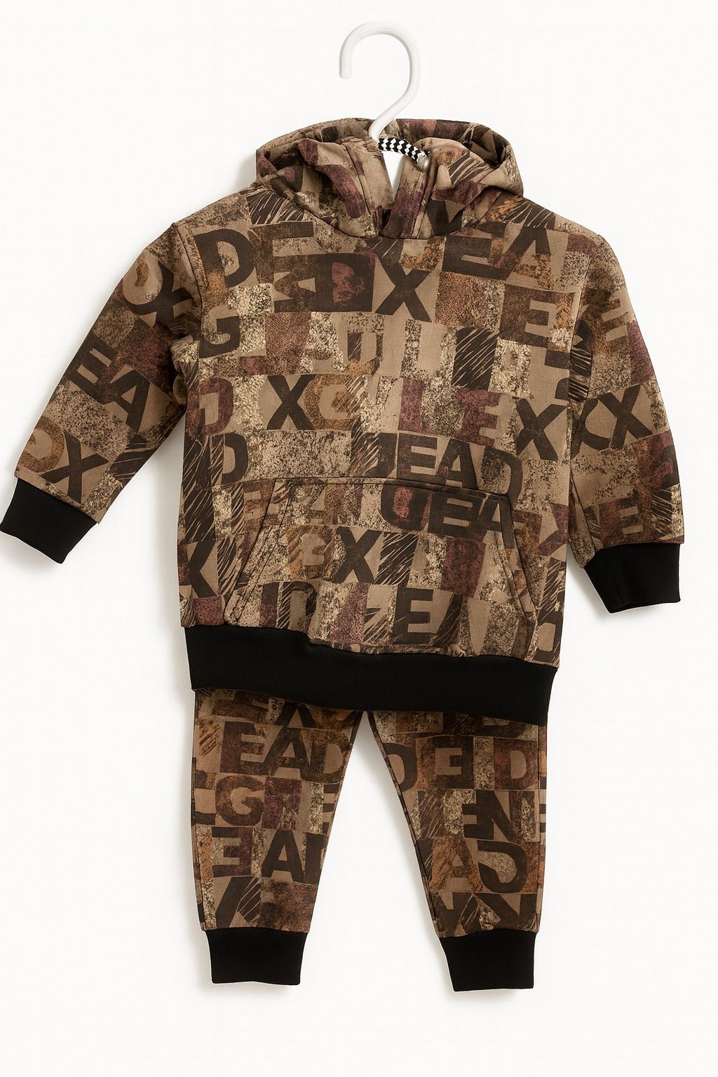 Abstract Brown Patchwork Winter Tracksuit (Kids) - Raab.pk