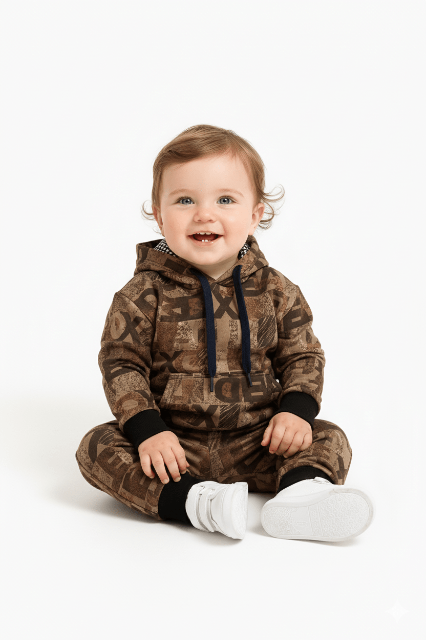Abstract Brown Patchwork Winter Tracksuit (Kids) - Raab.pk
