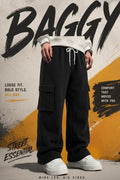 Boys Black Baggy Cargo Trouser Pants - Wide Leg Loose Fit Streetwear Trousers (3-12 Years) - Raab.pk