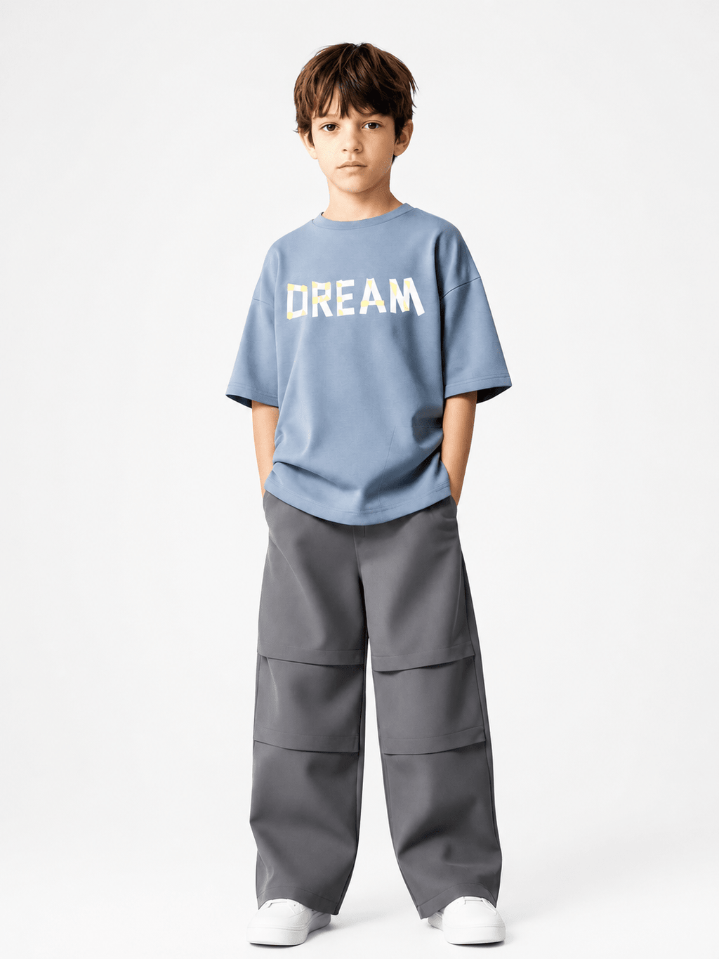 Boys Oversized “DREAM” Summer T-Shirt & Relaxed Fit Pants Set - Raab.pk