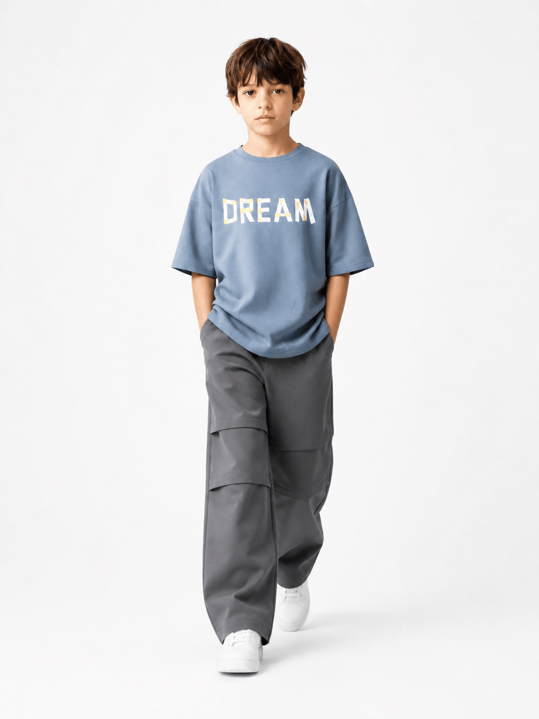 Boys Oversized “DREAM” Summer T-Shirt & Relaxed Fit Pants Set - Raab.pk
