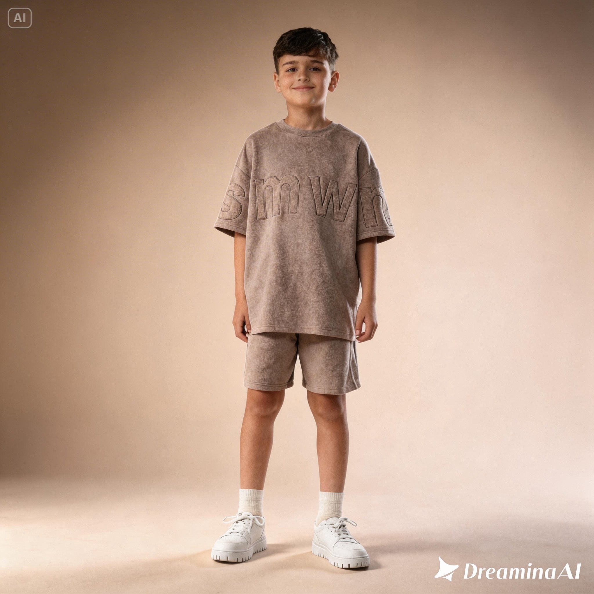 Boys SMWN Embossed Drop Shoulder T-Shirt & Shorts Casual Summer Set - Raab.pk