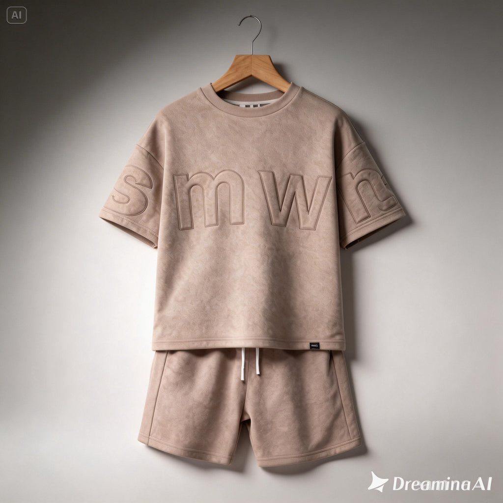 Boys SMWN Embossed Drop Shoulder T-Shirt & Shorts Casual Summer Set - Raab.pk