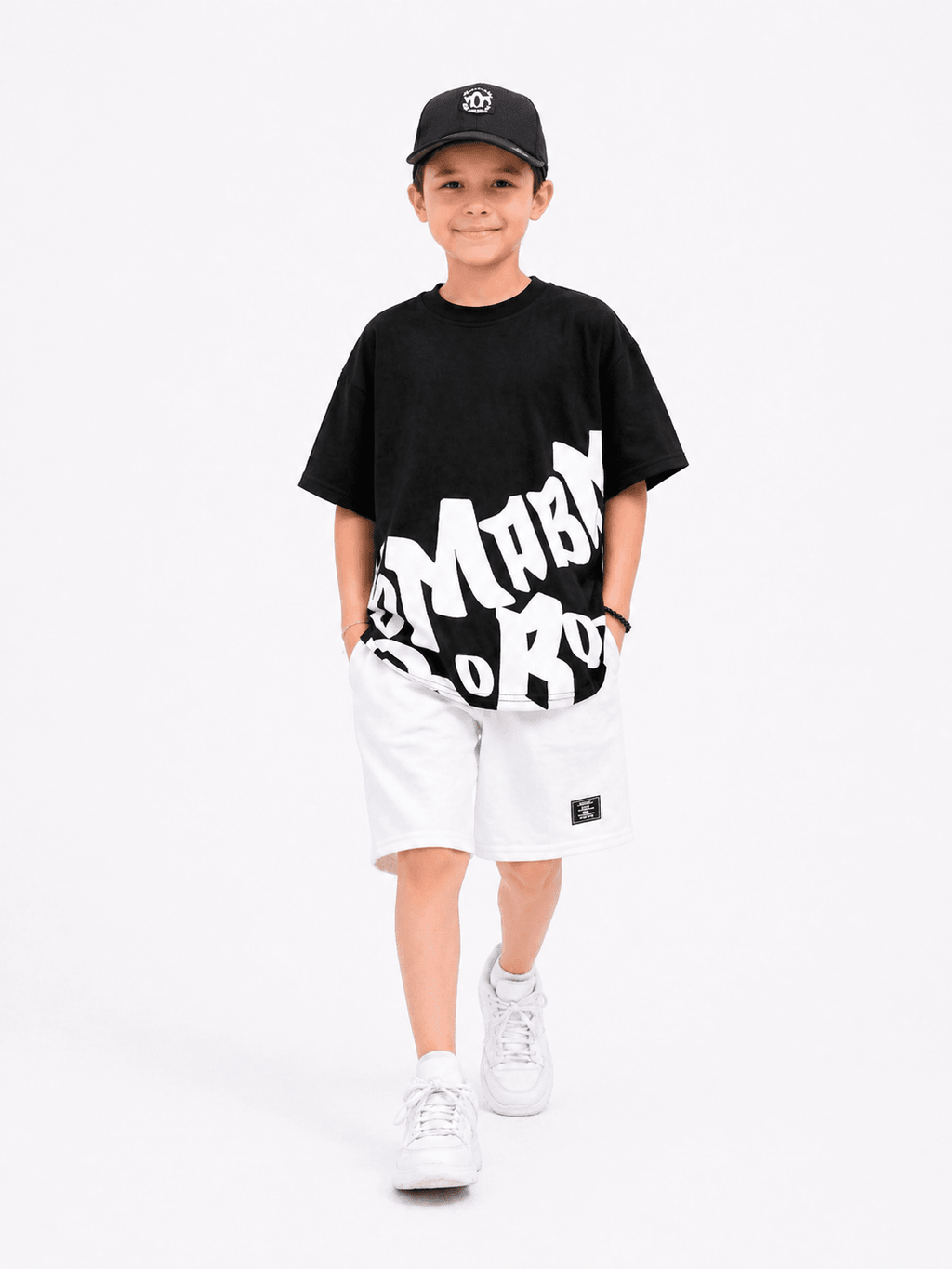 Boys Street Style Letter Print Drop Shoulder T-Shirt with Solid Shorts 2 - Piece Summer Set - Raab.pk