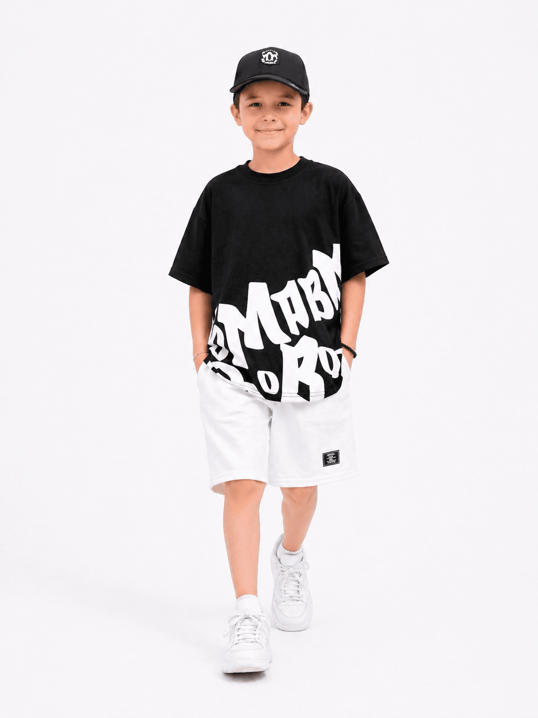 Boys Street Style Letter Print Drop Shoulder T-Shirt with Solid Shorts 2 - Piece Summer Set - Raab.pk