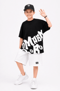 Boys Street Style Letter Print Drop Shoulder T-Shirt with Solid Shorts 2 - Piece Summer Set - Raab.pk