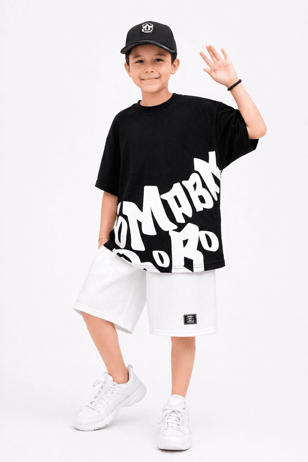 Boys Street Style Letter Print Drop Shoulder T-Shirt with Solid Shorts 2 - Piece Summer Set - Raab.pk