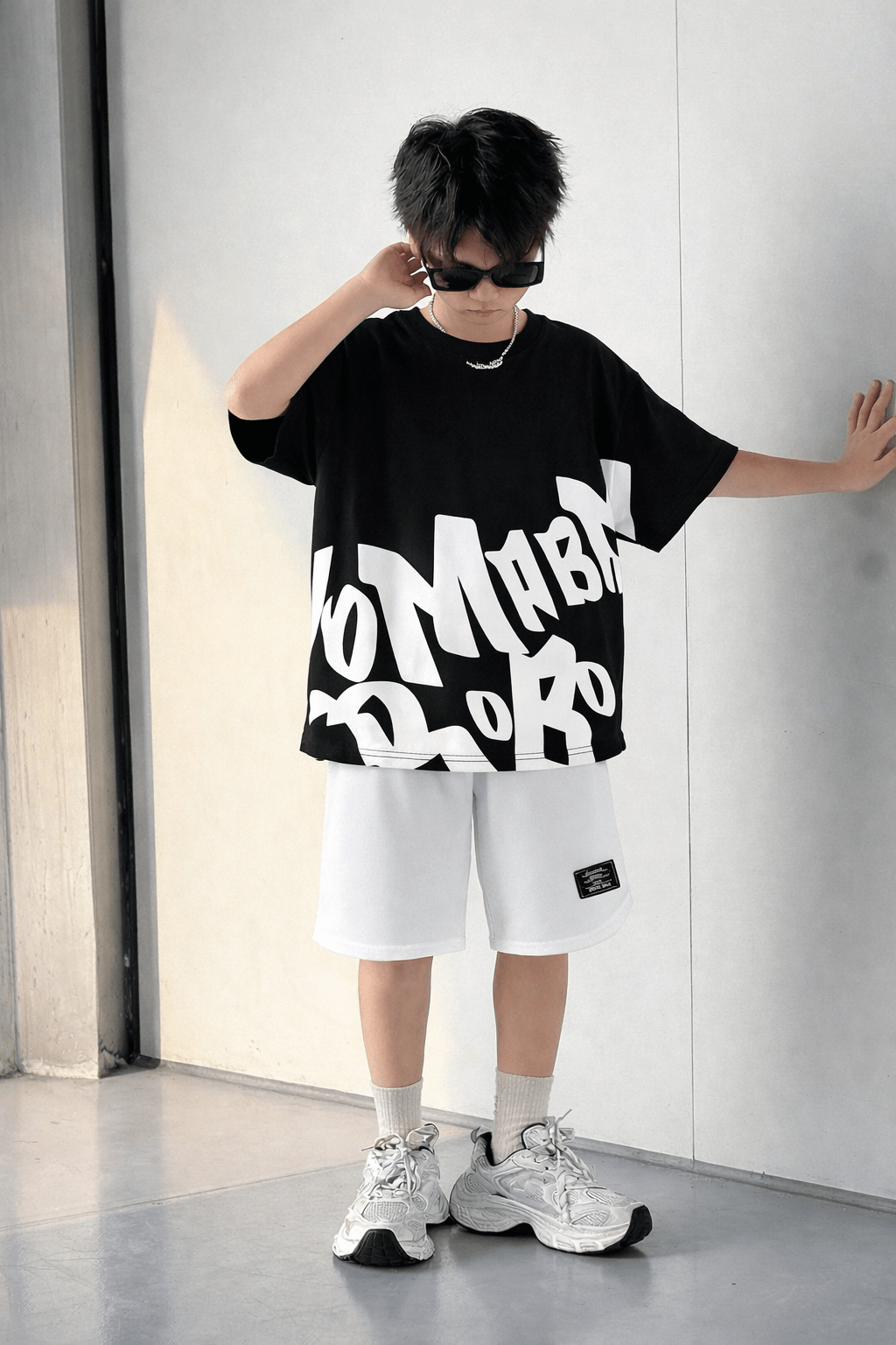 Boys Street Style Letter Print Drop Shoulder T-Shirt with Solid Shorts 2 - Piece Summer Set - Raab.pk