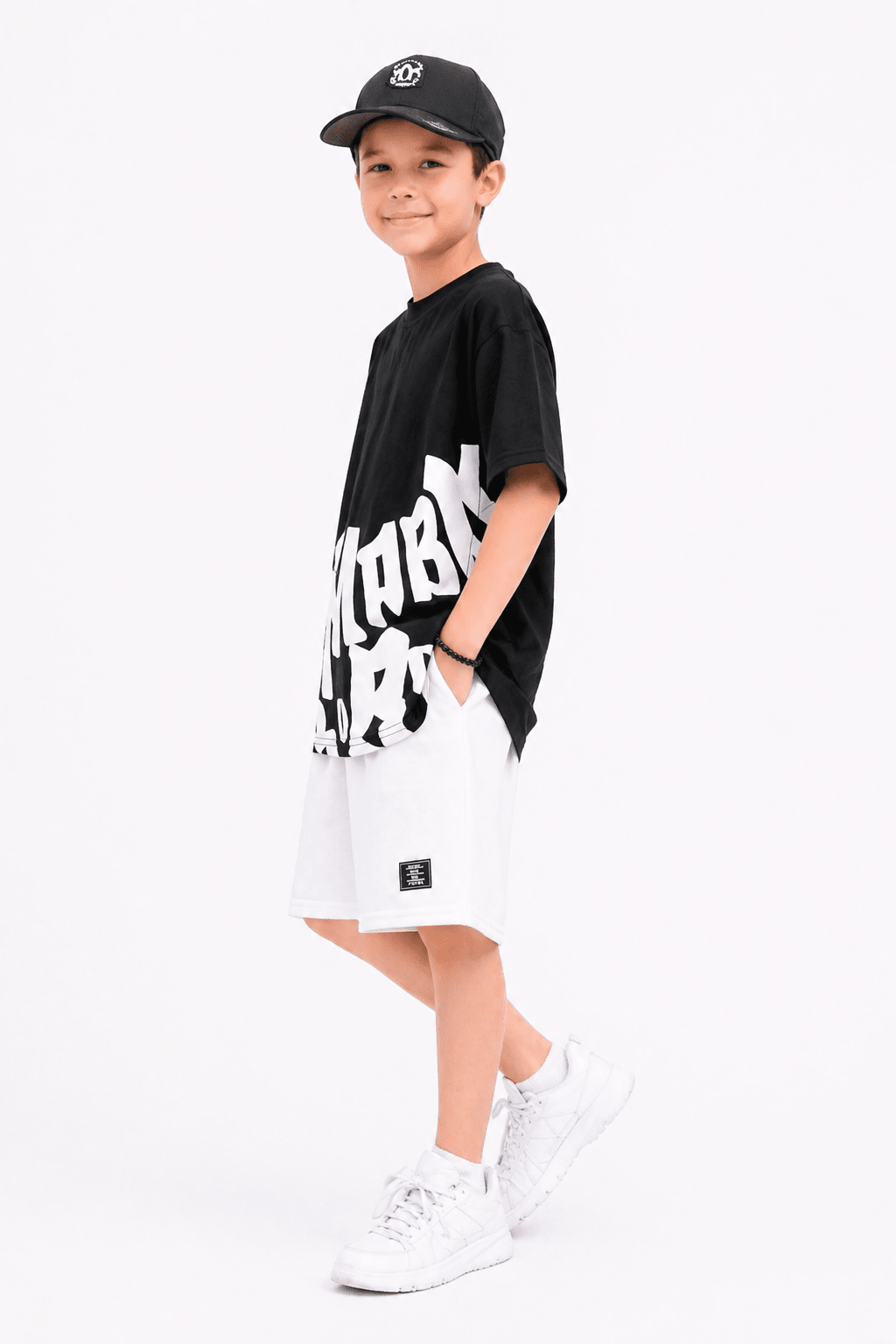 Boys Street Style Letter Print Drop Shoulder T-Shirt with Solid Shorts 2 - Piece Summer Set - Raab.pk