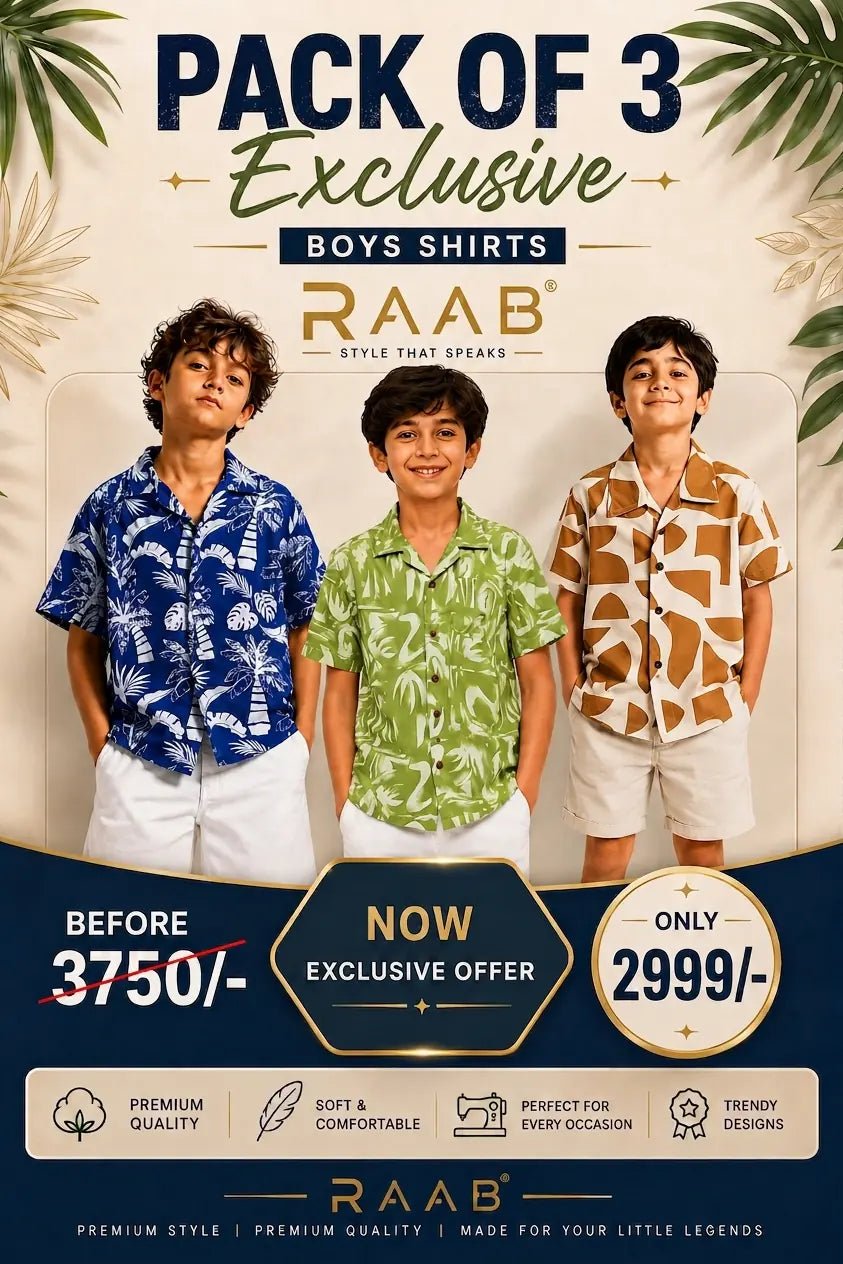 Boys Tropical Printed Short Sleeve Shirt Pack of 3 | Blue, Green & Brown Shirts (1-15 Years) - Raab.pk