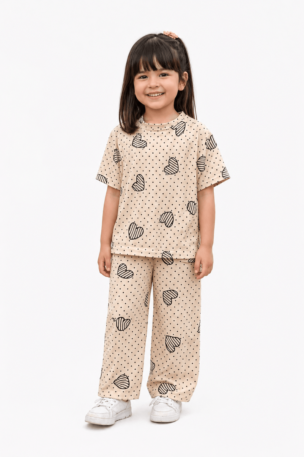 Cute Heart Print Kids Co - ord Set– Premium China Cotton Jersey - Raab.pk