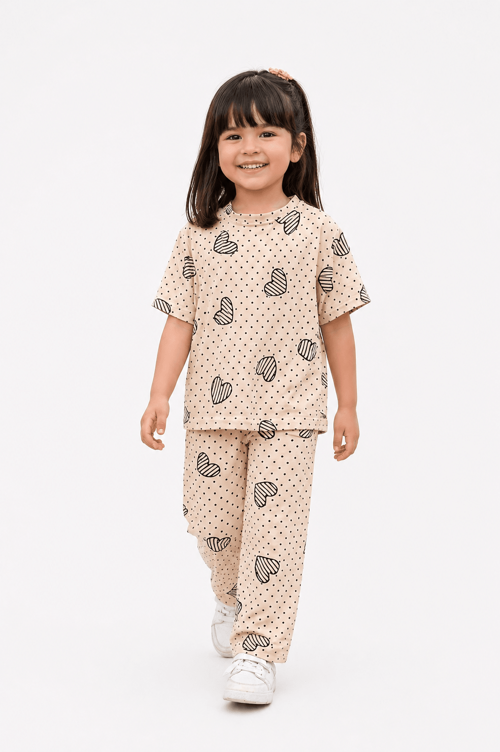 Cute Heart Print Kids Co - ord Set– Premium China Cotton Jersey - Raab.pk