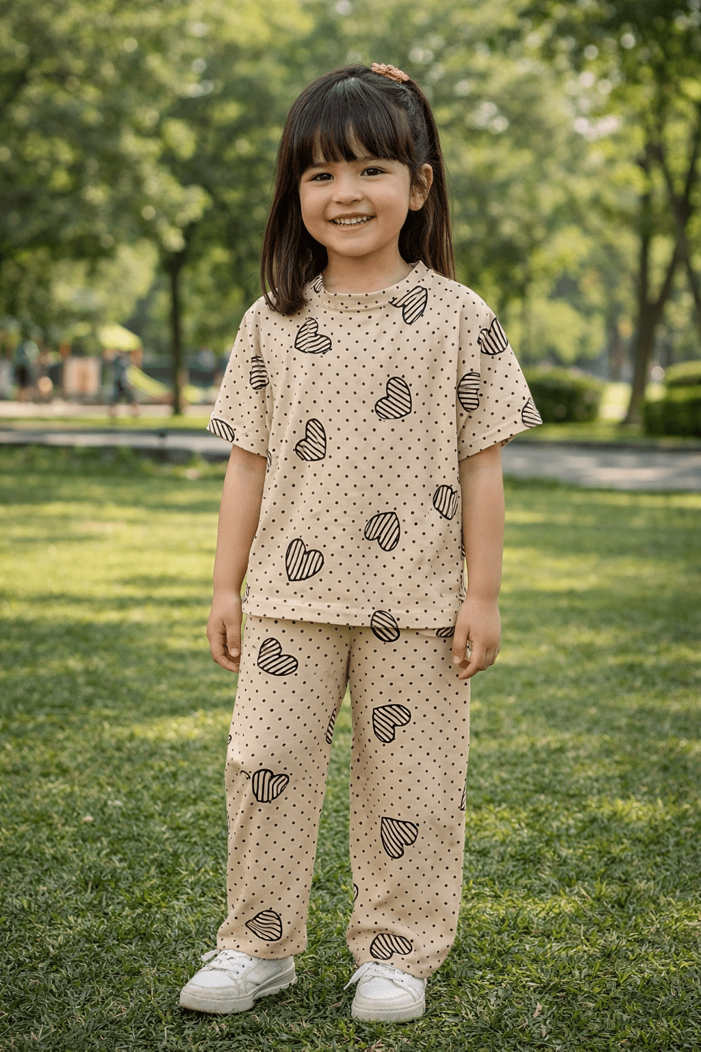 Cute Heart Print Kids Co - ord Set– Premium China Cotton Jersey - Raab.pk