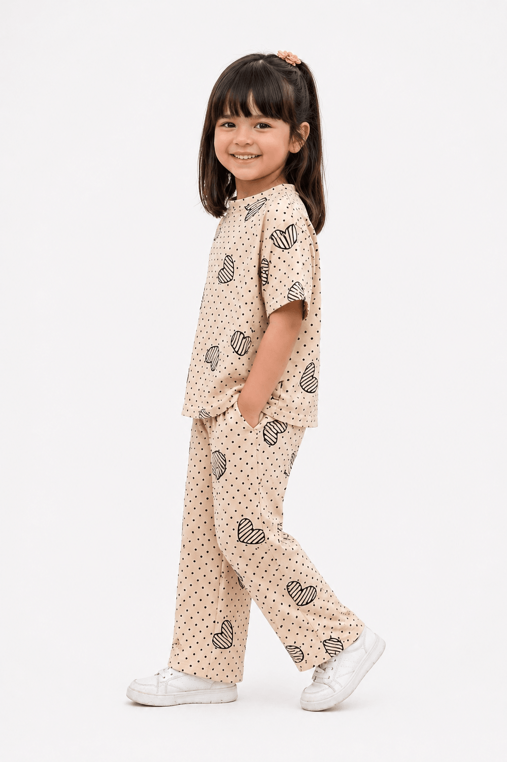 Cute Heart Print Kids Co - ord Set– Premium China Cotton Jersey - Raab.pk
