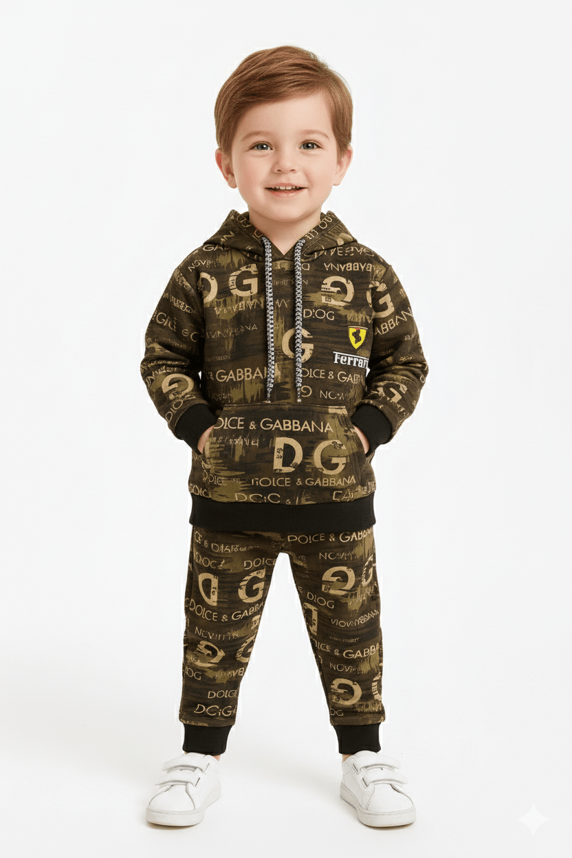 DG + Ferrari Brown Camo Winter Tracksuit (Kids) - Raab.pk