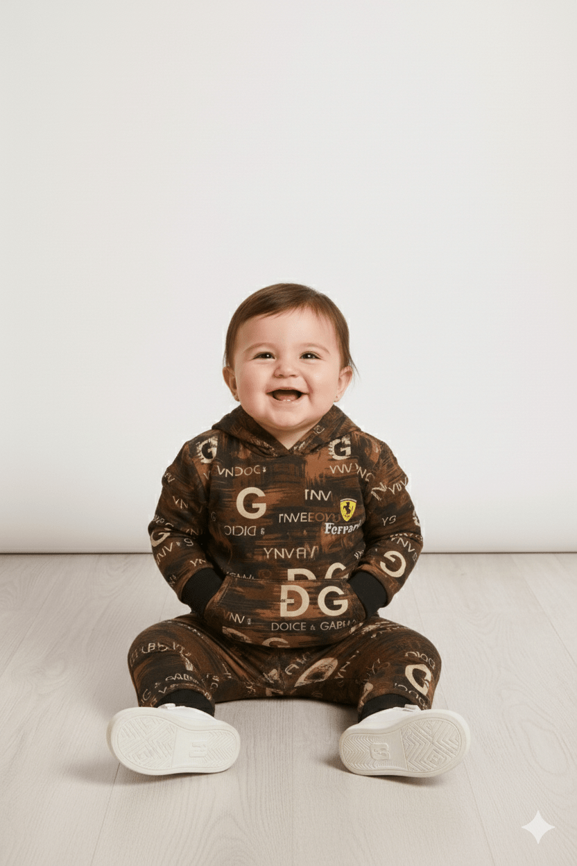 DG + Ferrari Dark Brown Winter Tracksuit (Kids) - Raab.pk