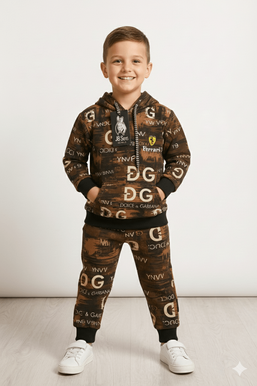 DG + Ferrari Dark Brown Winter Tracksuit (Kids) - Raab.pk