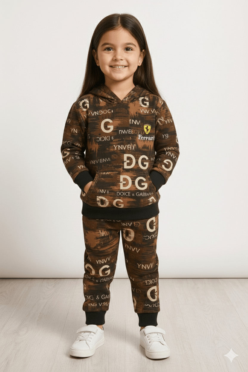 DG + Ferrari Dark Brown Winter Tracksuit (Kids) - Raab.pk