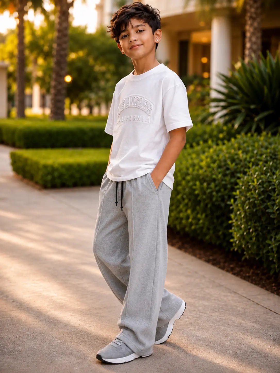 Drop Shoulder T-Shirt with Gray Baggy Trouser Set for Boys | 3–15 Years - Raab.pk