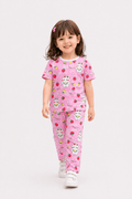 Girls Cute Bunny & Strawberry Printed Ice Cotton Co - Ord Set - Raab.pk