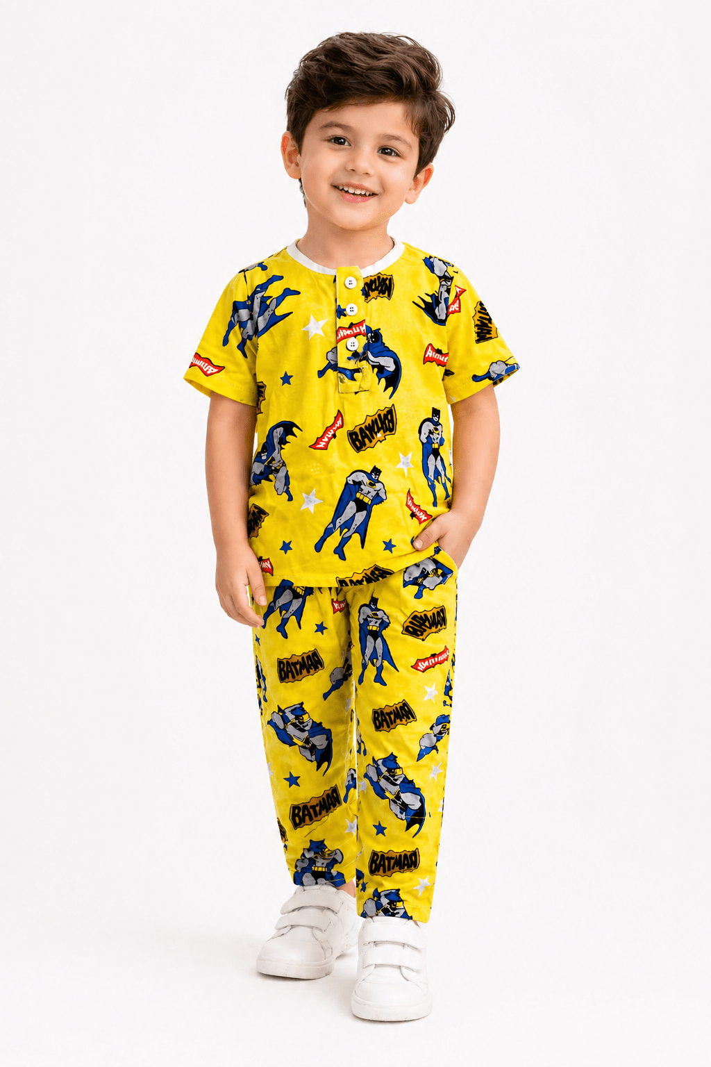 Kids Batman Printed Ice Cotton Summer Co - Ord Set - Raab.pk