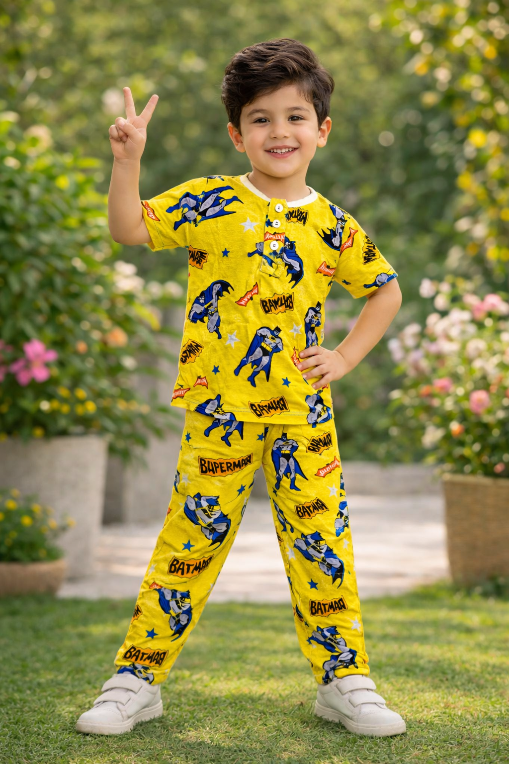 Kids Batman Printed Ice Cotton Summer Co - Ord Set - Raab.pk