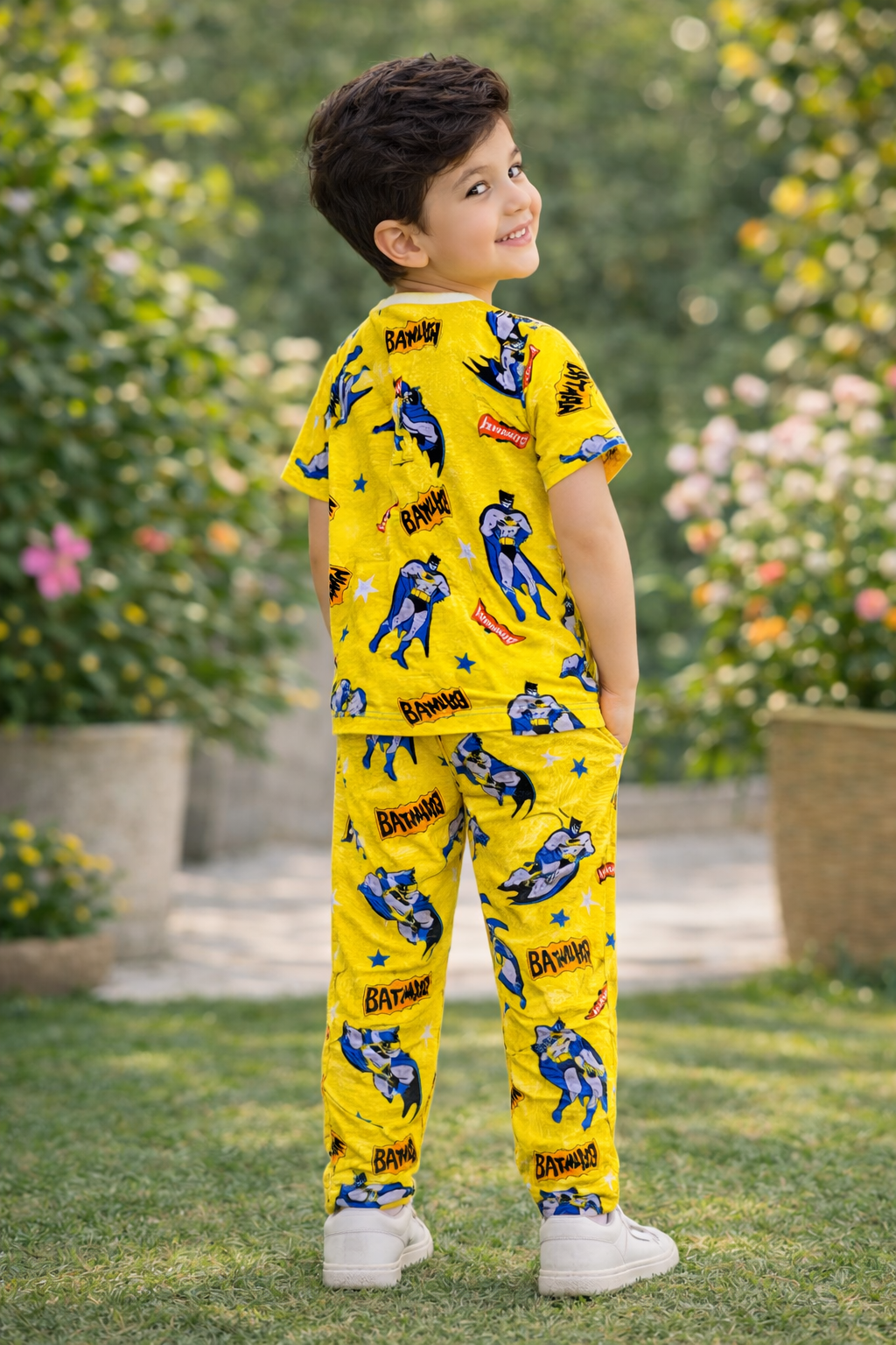 Kids Batman Printed Ice Cotton Summer Co - Ord Set - Raab.pk