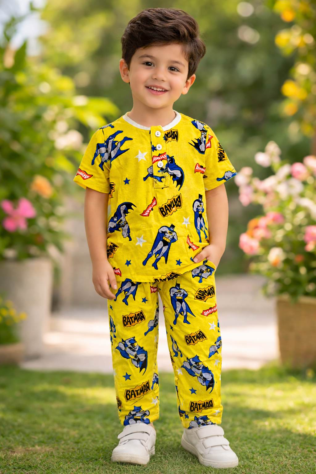 Kids Batman Printed Ice Cotton Summer Co - Ord Set - Raab.pk