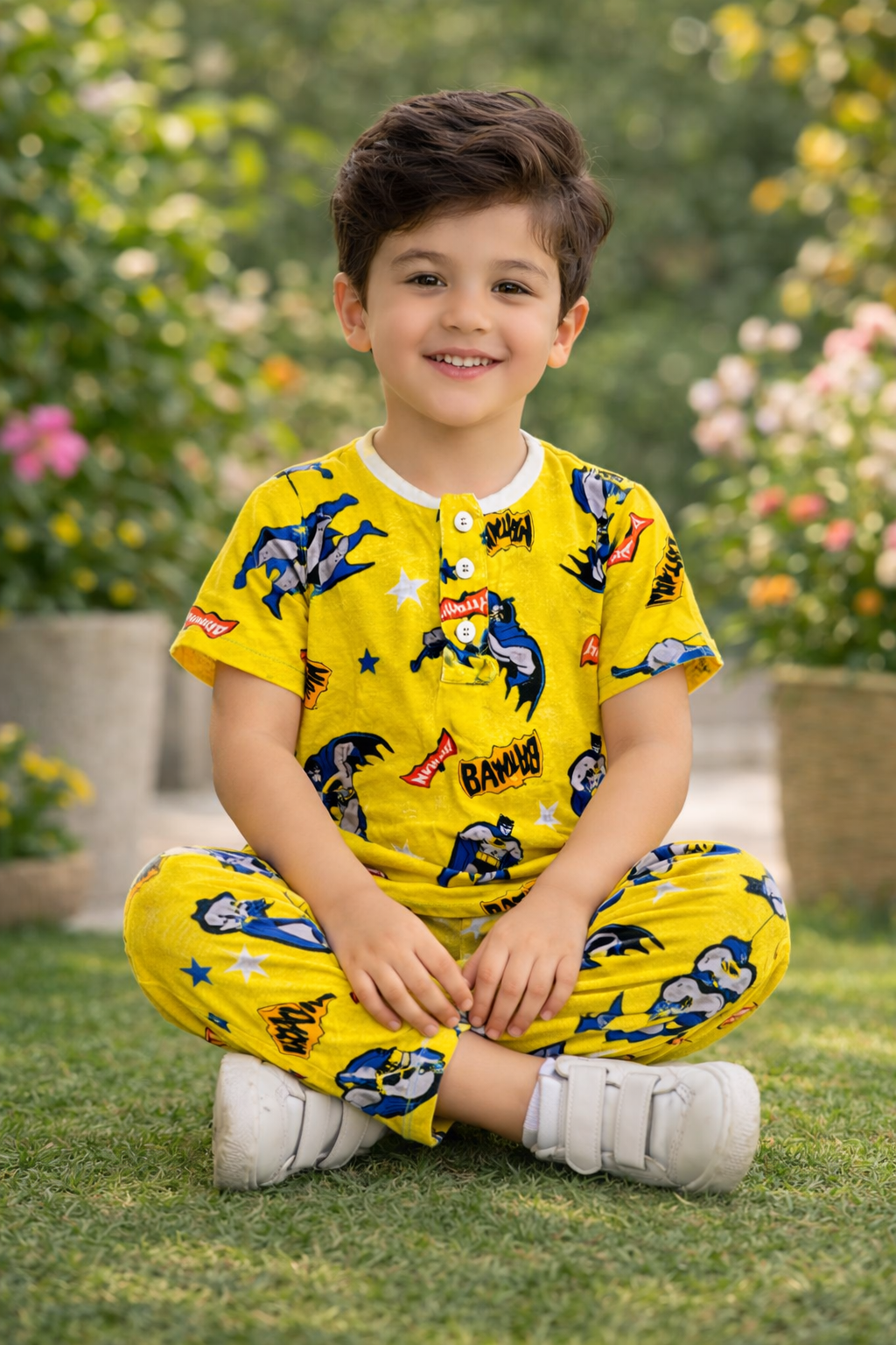 Kids Batman Printed Ice Cotton Summer Co - Ord Set - Raab.pk