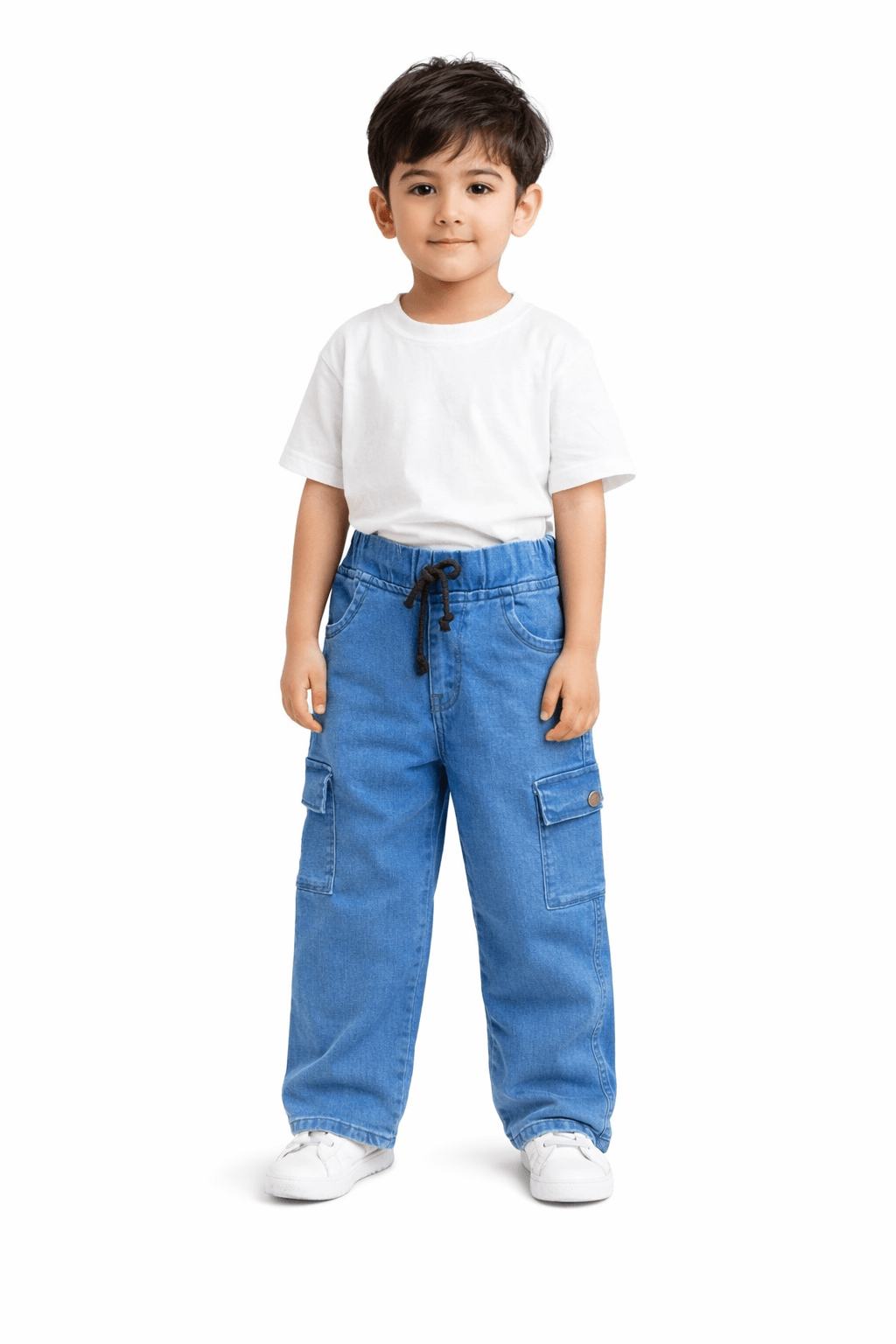 Kids Blue Wash Power Stretch Denim Cargo Pants – Premium Sartan Fabric - Raab.pk