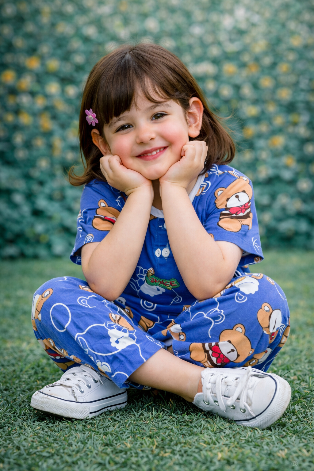 Kids Cute Teddy Bear Printed Ice Cotton Co - Ord Set - Raab.pk