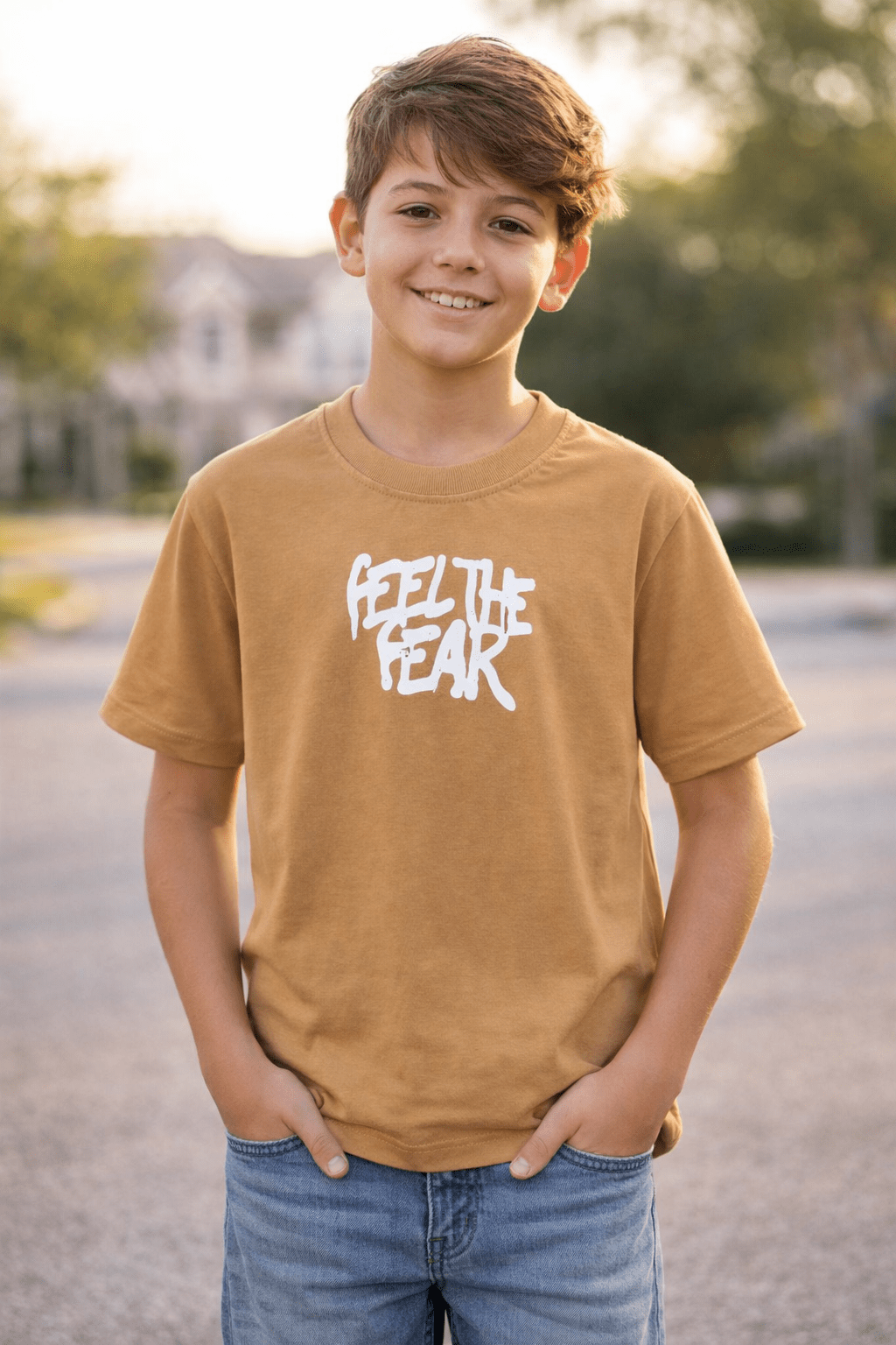 Kids Feel The Fear Graphic Printed T-Shirt – Casual Tee for Boys - Raab.pk