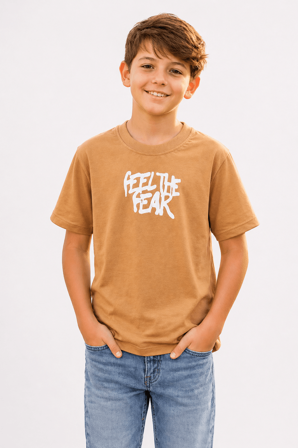Kids Feel The Fear Graphic Printed T-Shirt – Casual Tee for Boys - Raab.pk