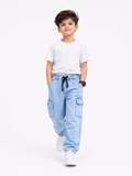 Kids Ice Blue Power Stretch Denim Cargo Pants – Premium Sartan Fabric - Raab.pk