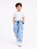 Kids Ice Blue Power Stretch Denim Cargo Pants – Premium Sartan Fabric