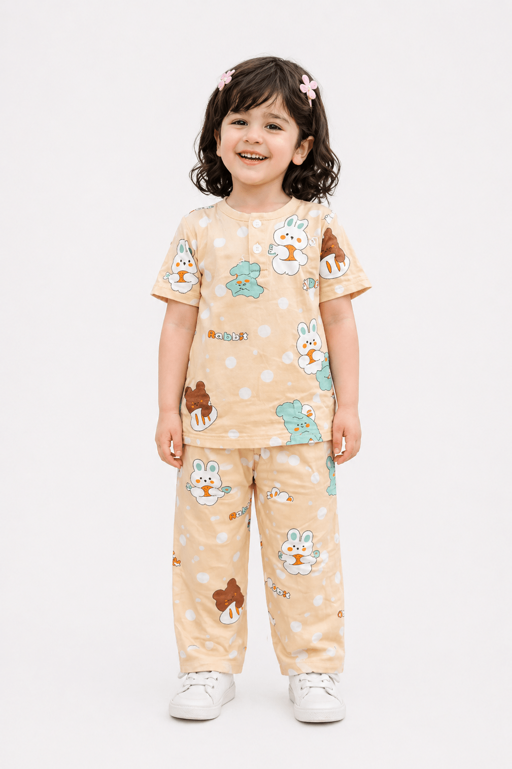 Kids Ice Cotton Rabbit Print Co - Ord Set – Soft & Breathable Summer Outfit - Raab.pk
