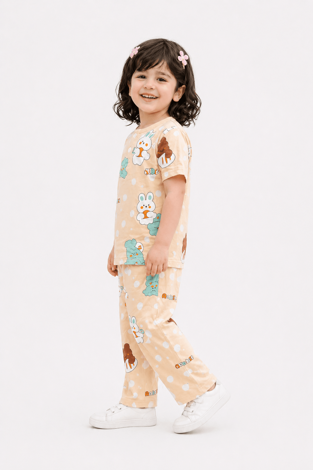Kids Ice Cotton Rabbit Print Co - Ord Set – Soft & Breathable Summer Outfit - Raab.pk