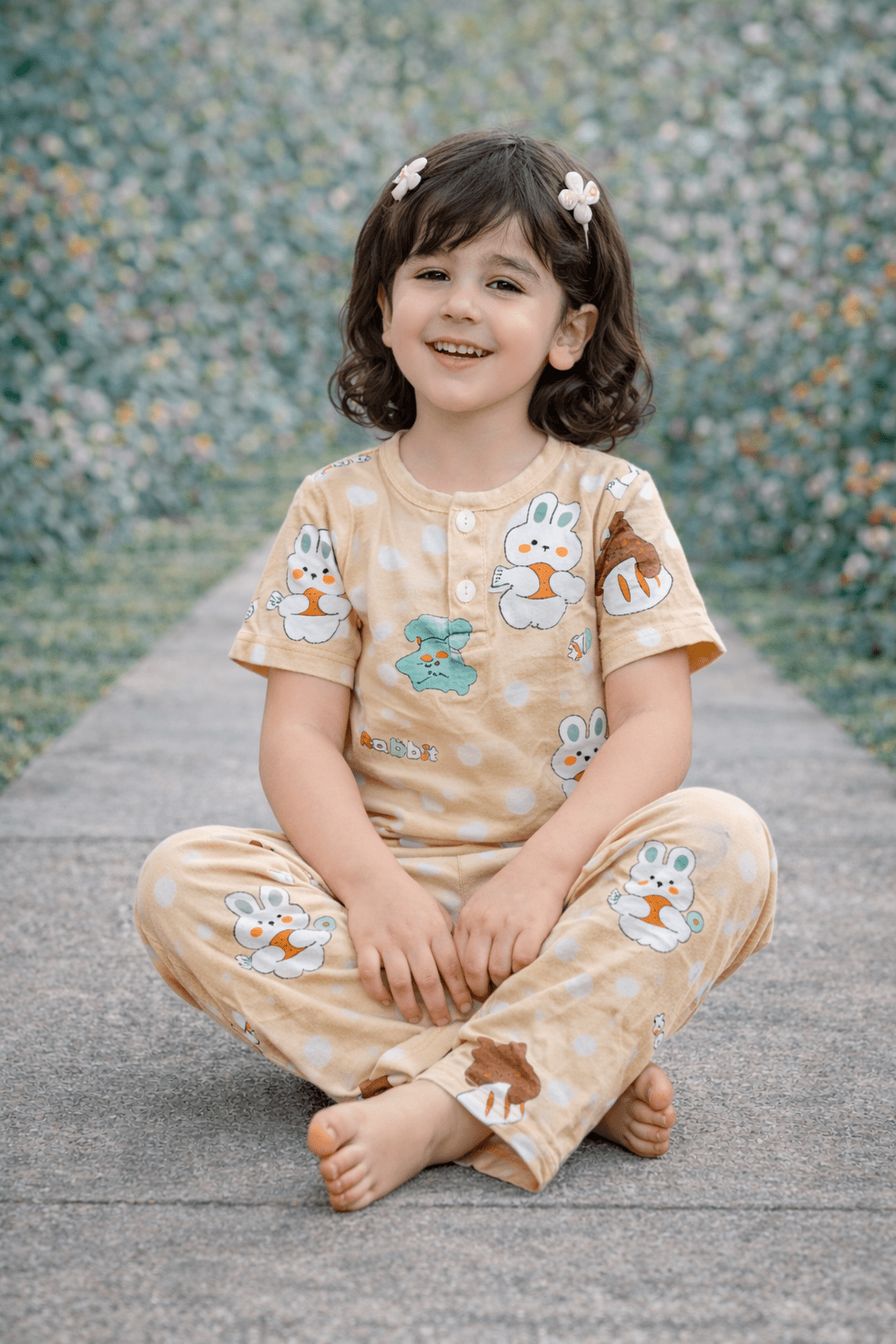Kids Ice Cotton Rabbit Print Co - Ord Set – Soft & Breathable Summer Outfit - Raab.pk