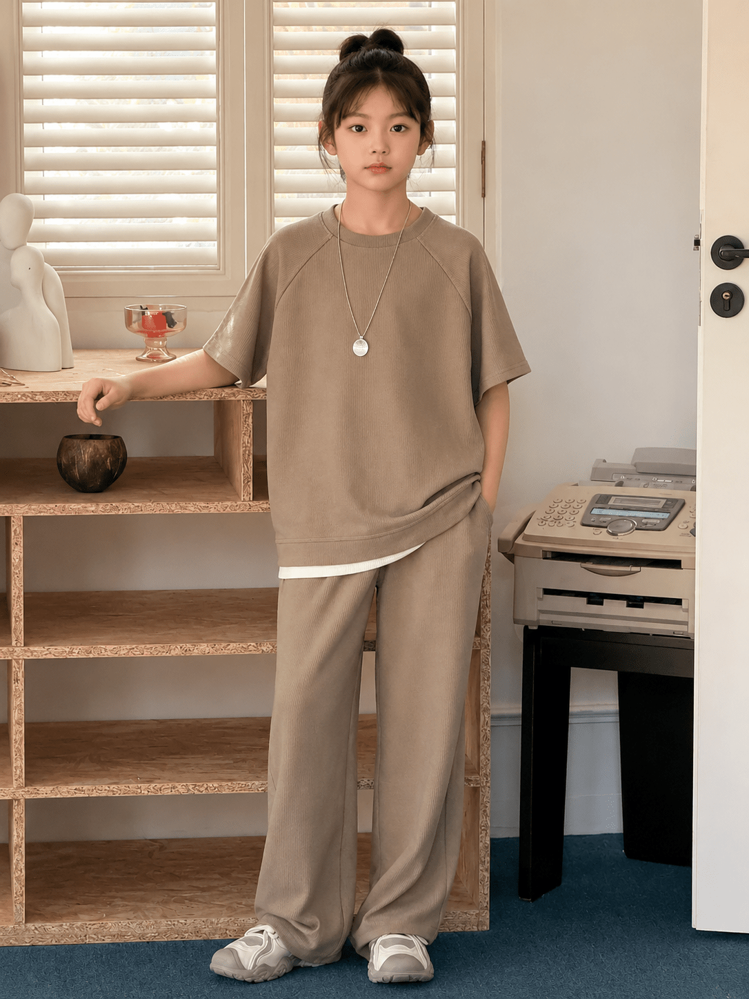 Kids Minimalist Terry Co-Ord Set – Drop Shoulder Casual Round Neck Short Sleeve T-Shirt & Trouser - Raab.pk