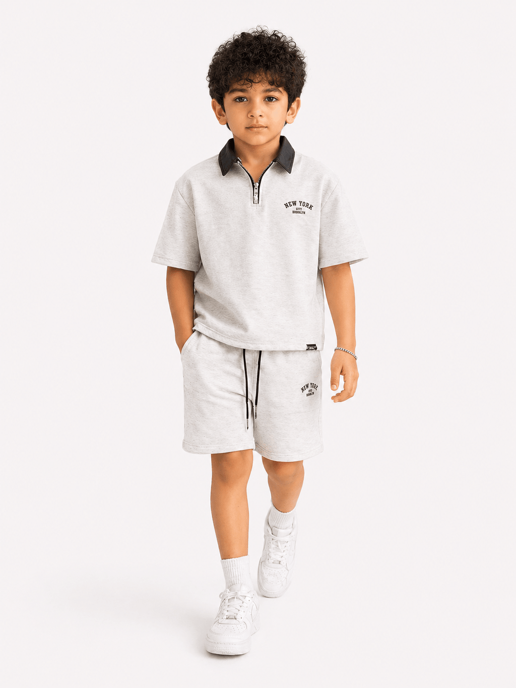 Kids New York Printed Co - Ord Set (T-Shirt & Shorts) – Down Shoulder Style - Raab.pk
