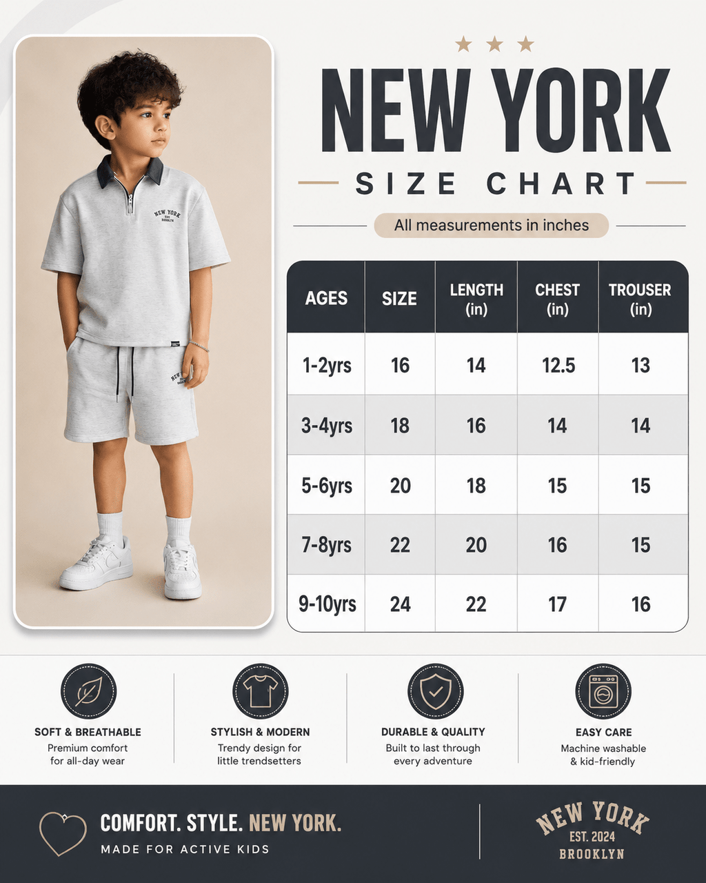 Kids New York Printed Co-Ord Set (T-Shirt & Shorts) – Down Shoulder Style - Raab.pk