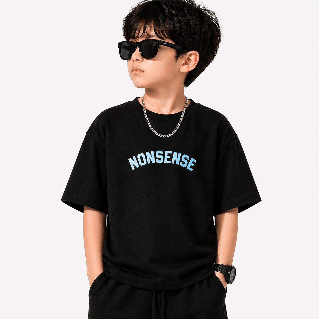 Kids Nonsense Graphic Oversized T-Shirt – Interlock Fabric | Down Shoulder Style - Raab.pk