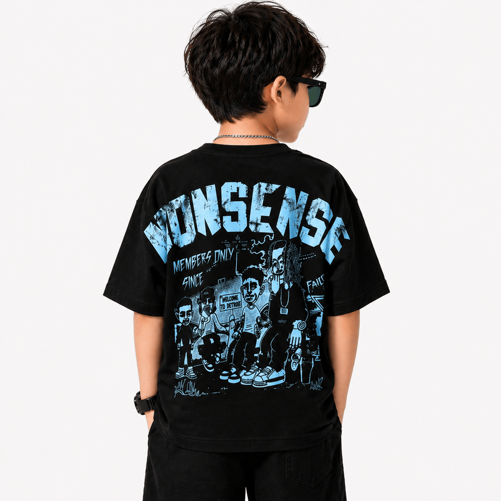 Kids Nonsense Graphic Oversized T-Shirt – Interlock Fabric | Down Shoulder Style - Raab.pk